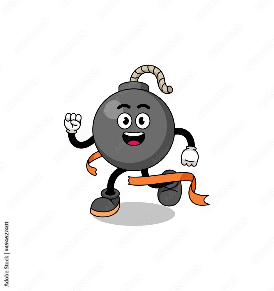 Fototapeta premium Mascot cartoon of bomb running on finish line