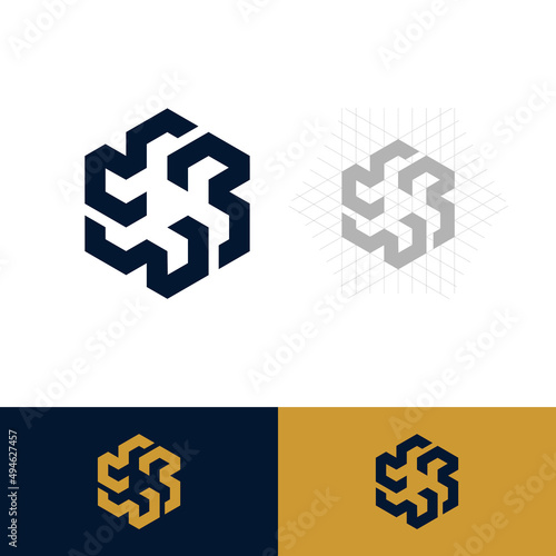 set of polygon logo with triple elements