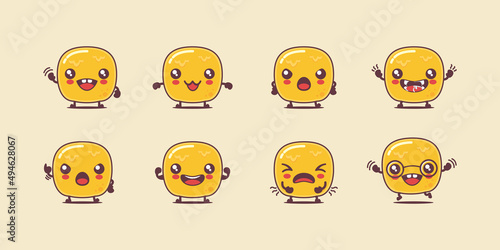 butter cartoon. natural food vector illustration. with different faces and expressions