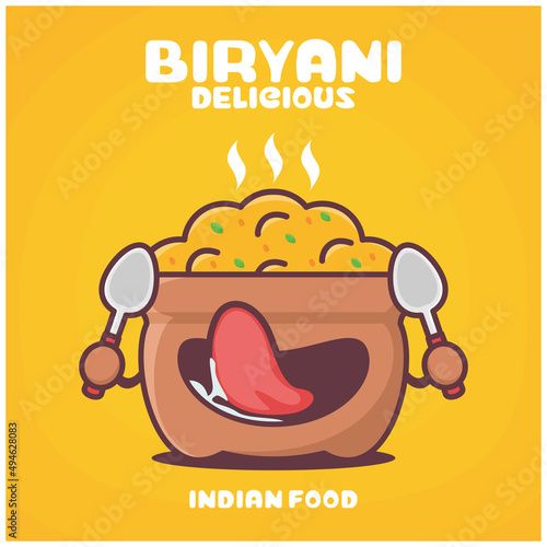Biryani rice cartoon. indian food vector illustration