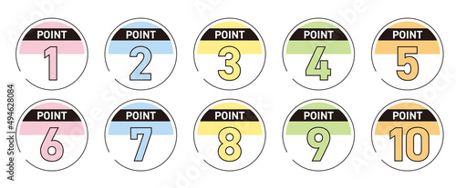 POINT　1〜10までの丸型数字アイコンセット（パステルカラー）