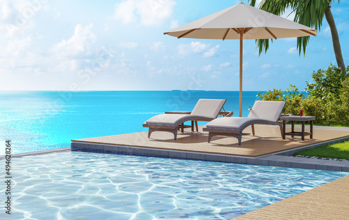 3d render image tropical Front Beach pool 