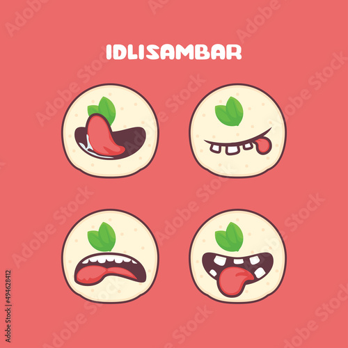 idli sambar cartoon. indian food vector illustration. with different mouth expressions
