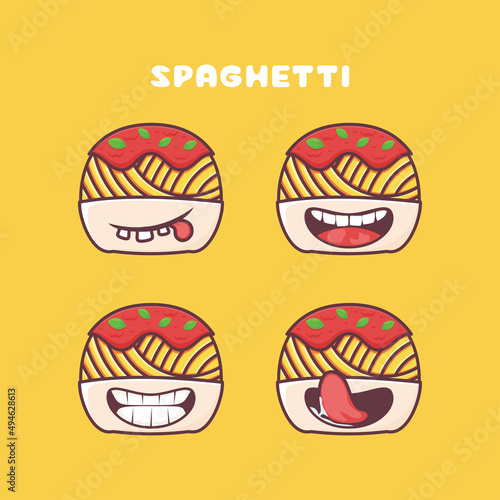spaghetti cartoon. italian pasta vector illustration. with different mouth expressions