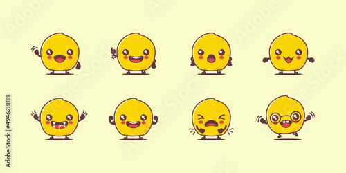 lemon cartoon. natural fruit vector illustration. with different faces and expressions