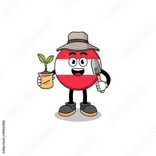Illustration of austria flag cartoon holding a plant seed
