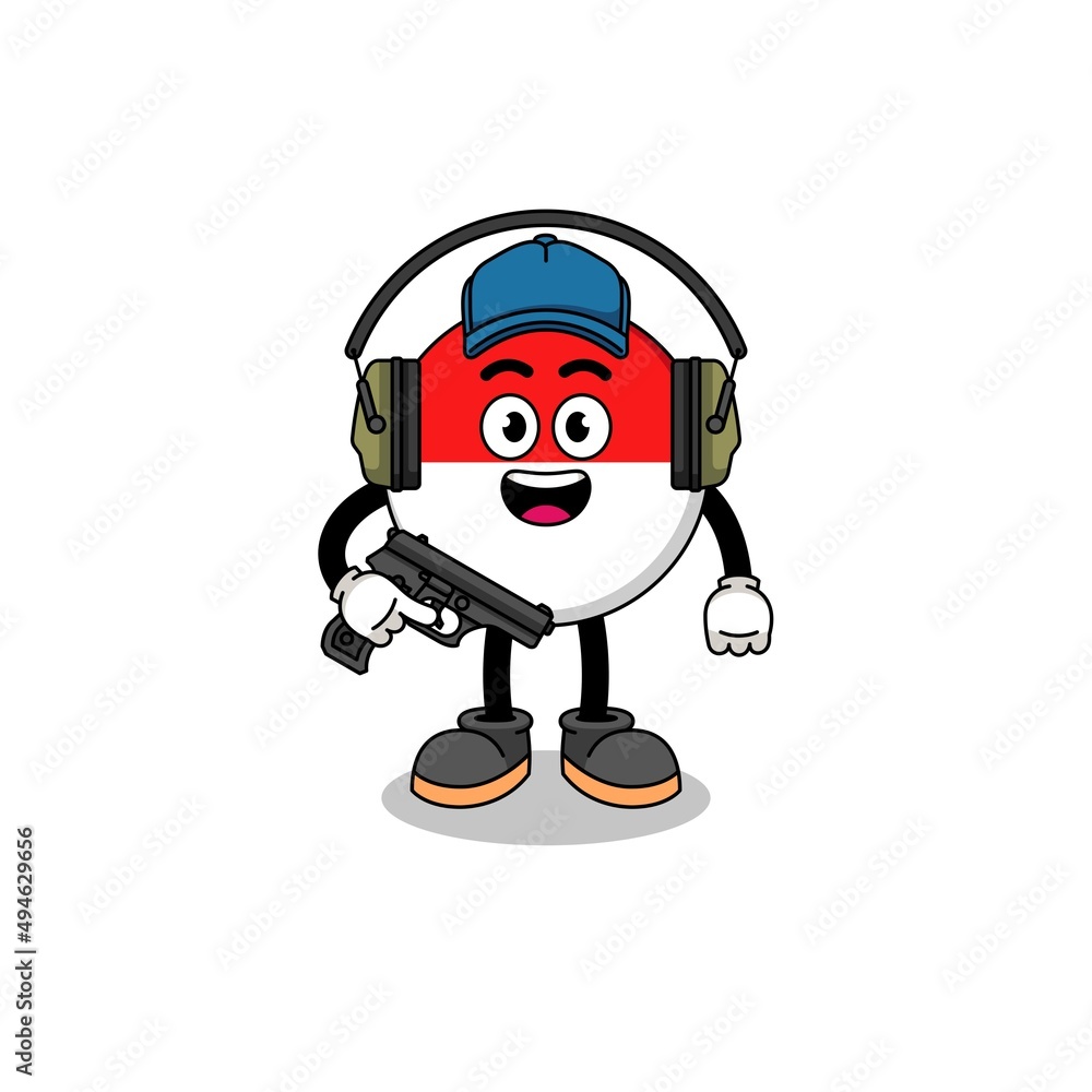 Character mascot of indonesia flag doing shooting range Character mascot of indonesia flag doing shooting range