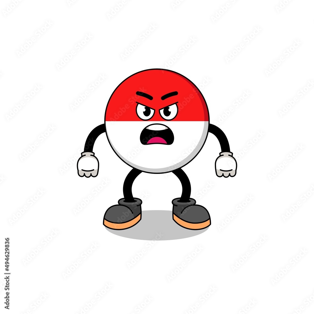 indonesia flag cartoon illustration with angry expression