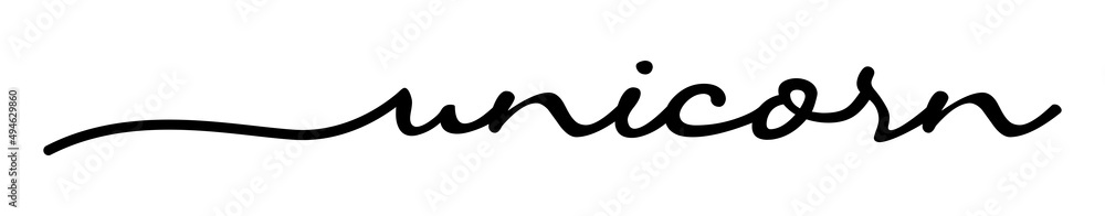Obraz premium Unicorn Handwriting Black Lettering Calligraphy Banner. Greeting Card Vector Illustration.