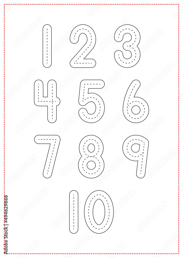 Children Learning Printable - Numbers Tracing Stock Vector | Adobe Stock