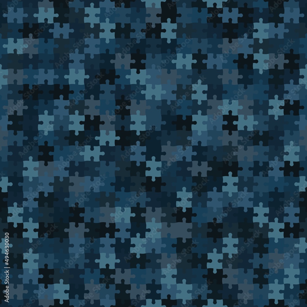 Fototapeta premium Puzzle-looking seamless camouflage dark denim blue hatched pattern