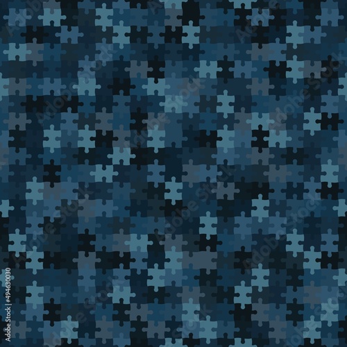 Puzzle-looking seamless camouflage dark denim blue hatched pattern