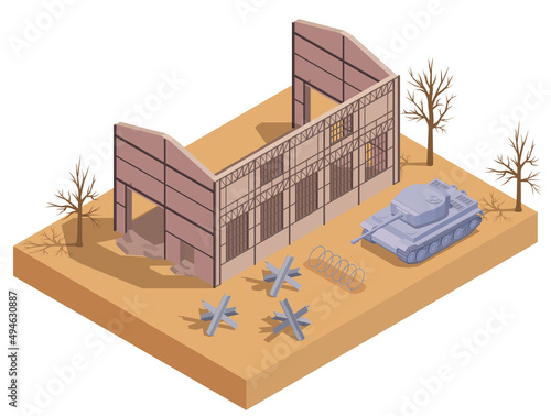 Ruined Destroyed Building Isometric