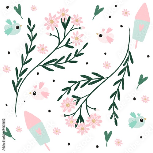background with birds and flowers 