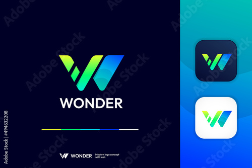 Modern Abstract Letter W Shape Logo Design Template With Icon