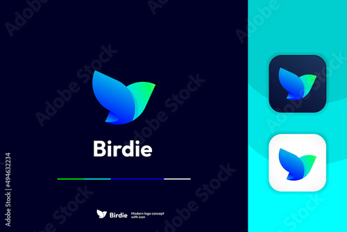 Modern Abstract Simple Bird Shape Logo Design Template With Icon