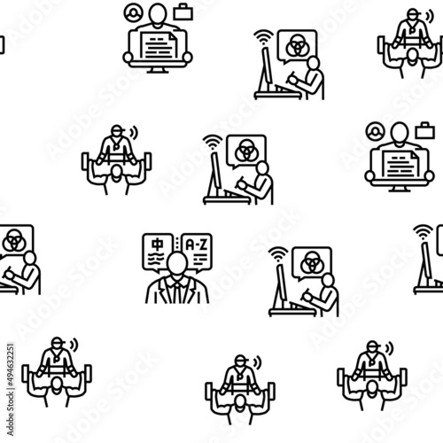 Small Business Worker Occupation Vector Seamless Pattern Thin Line Illustration