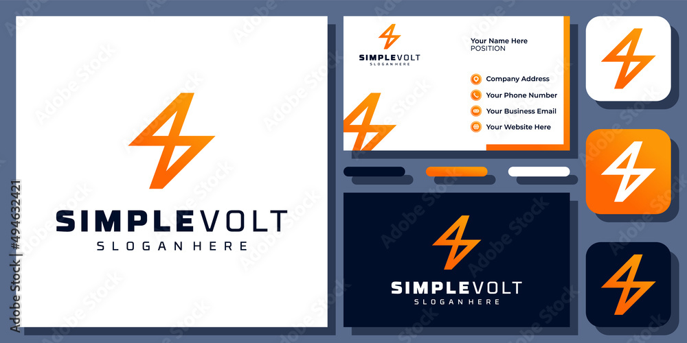 Volt Thunderbolt Electric Flash Energy Power Charge Lightning Vector Logo Design with Business Card Volt Thunderbolt Electric Flash Energy Power Charge Lightning Vector Logo Design with Business Card