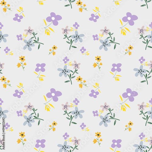 Blooming meadow seamless pattern. Spring summer collection. Trendy color for fashion. wallpapers, and print. A lot of flowers. Ditsy style. 