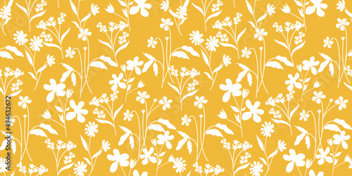 Blooming meadow seamless pattern. Spring summer collection. Trendy color for fashion. wallpapers, and print. A lot of flowers.  Ditsy style. 