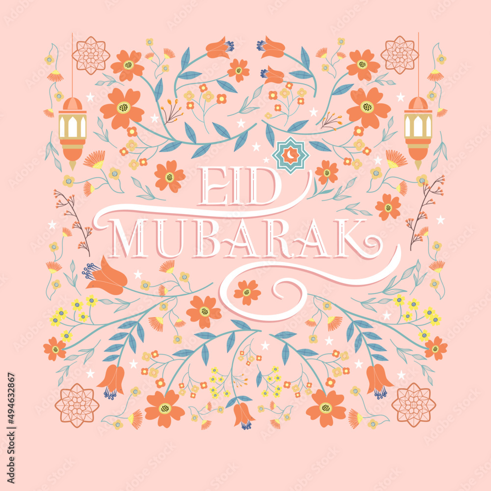Eid Mubarak floral greeting card 
