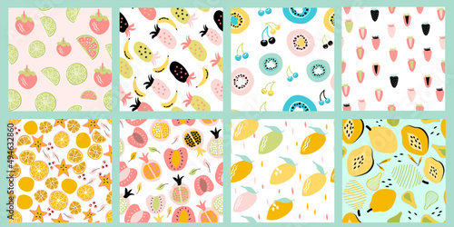 Set of fruits Seamless pattern collection. Abstract illustration Vector. good for printing. 
