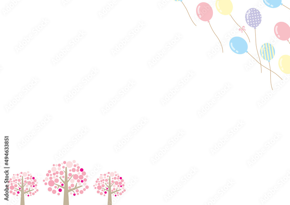 Naklejka premium フレーム_春_ふうせんと桜の木