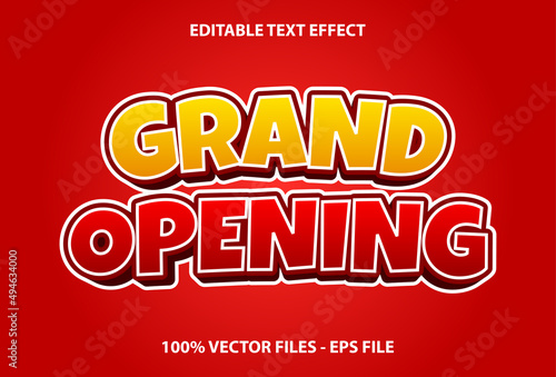 grand opening text effect with red and yellow color. Editable text effects for templates.