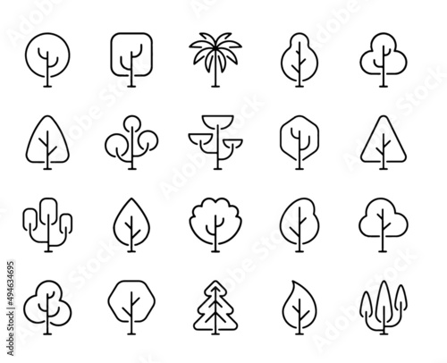 Set of monochrome flat tree vector icon on white background