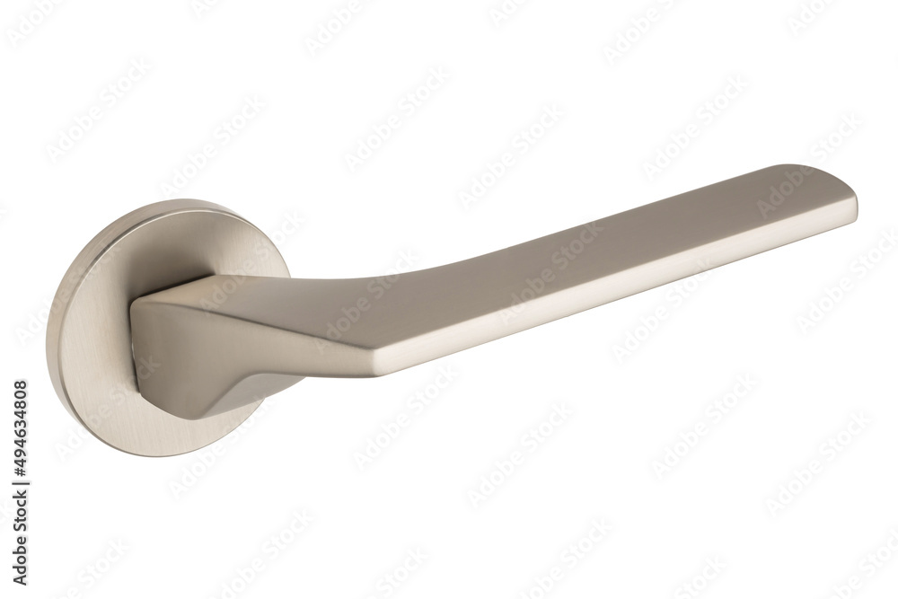 Door handle made of metal on an isolated white background. Reliable design handle for the door of houses, apartments, warehouses, offices and other premises. Door handle made of metal on an isolated white background. Reliable design handle for the door of houses, apartments, warehouses, offices and other premises.