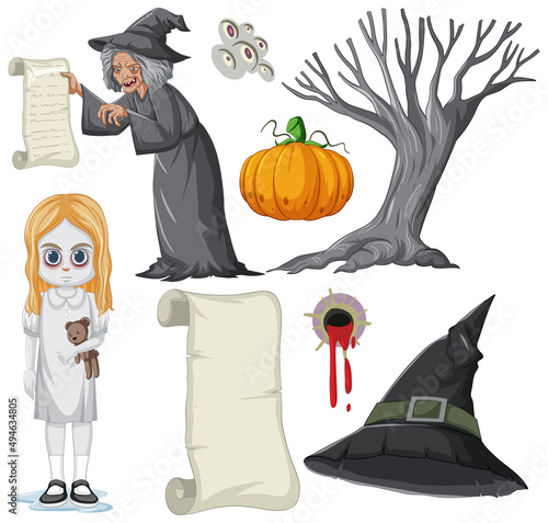 Halloween theme with witch and pumpkin