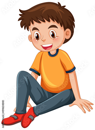 A happy boy sitting on white background