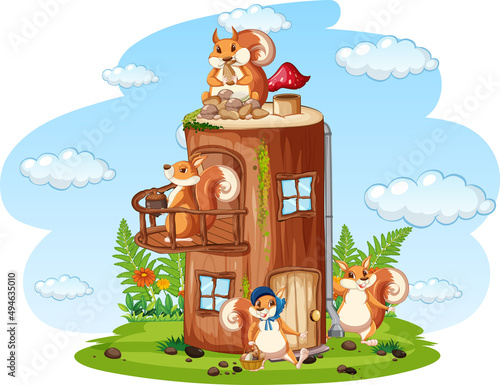 Scene with squirrels at home