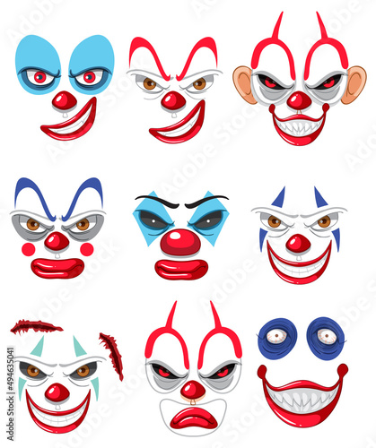 Set of clown facial expression