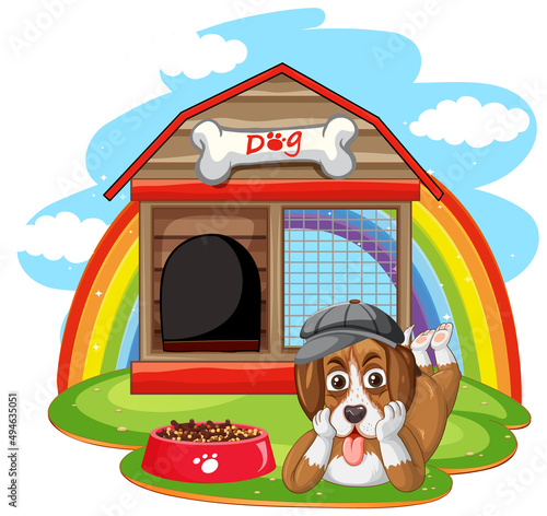 A dog outside the doghouse