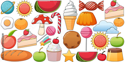 Set of vintage style cartoon on white background