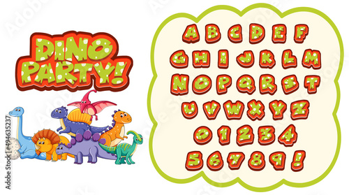 Font design for english alphabets in dinosaur character on template