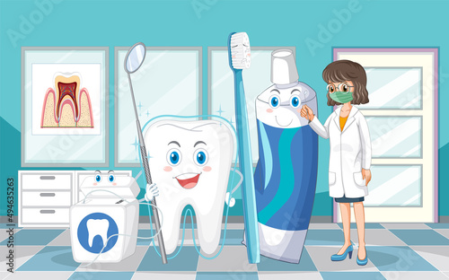 Dentist and dental cleaning equipment in clinic