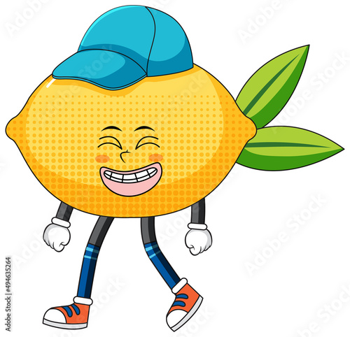 A lemon cartoon character on white background