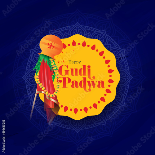 Happy Gudi Padwa Festival Greeting Background Template Vector Illustration photo