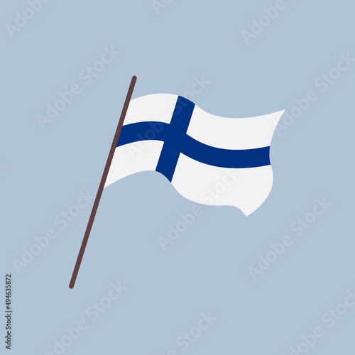 Waving flag of Finland country. Isolated finnish flag with blue cross. Vector flat illustration