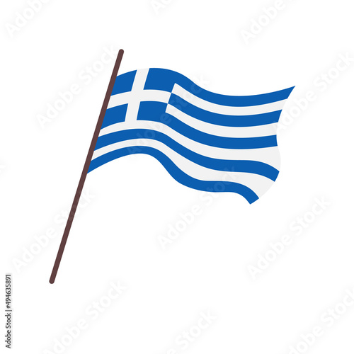 Waving flag of Greece country. Isolated greek flag with cross and blue stripes on white background. Vector flat illustration