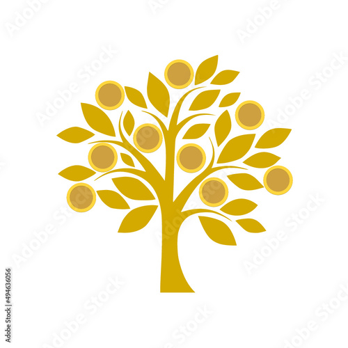 Golden money tree icon isolated on white background