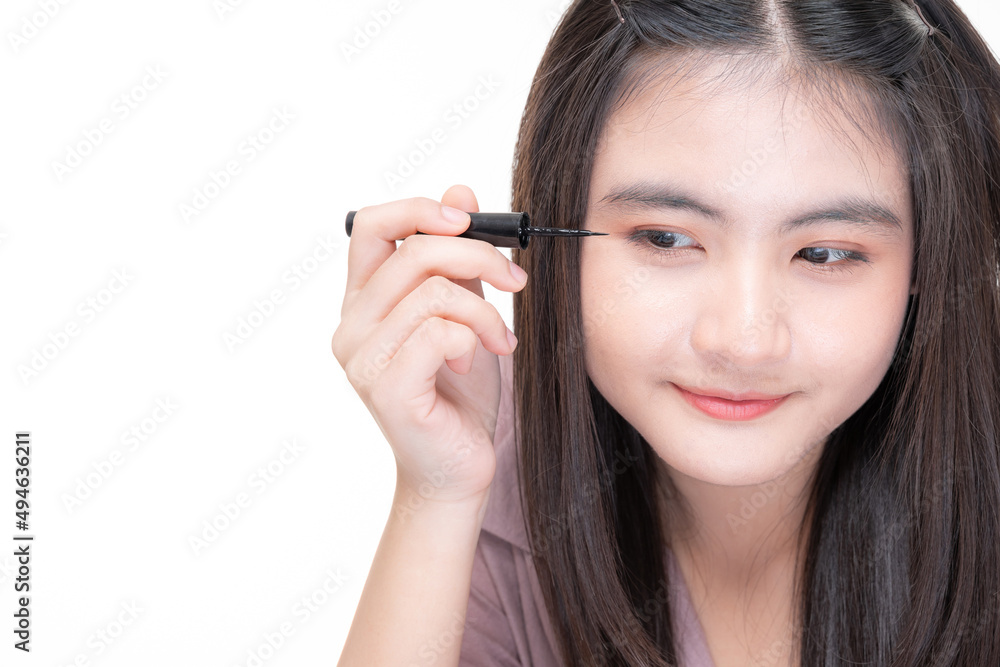 Portrait of beautiful young asian woman beauty vlogger Hold cosmetics for sale online Portrait of beautiful young asian woman beauty vlogger Hold cosmetics for sale online