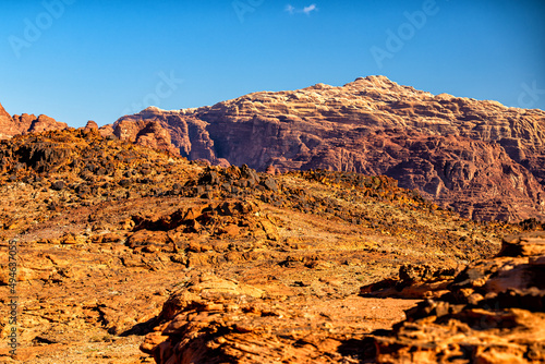 Extraordinary mountain desert landscape  Wadi Rum Protected Area  Jordan.