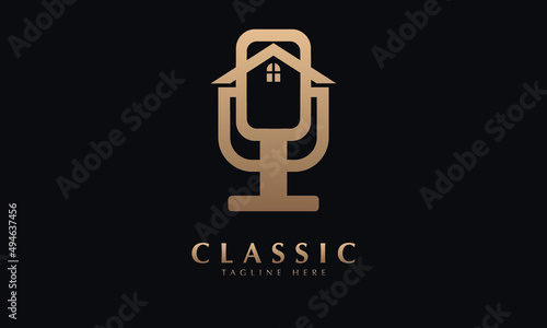 Microphone or podcast home abstract monogram vector logo template