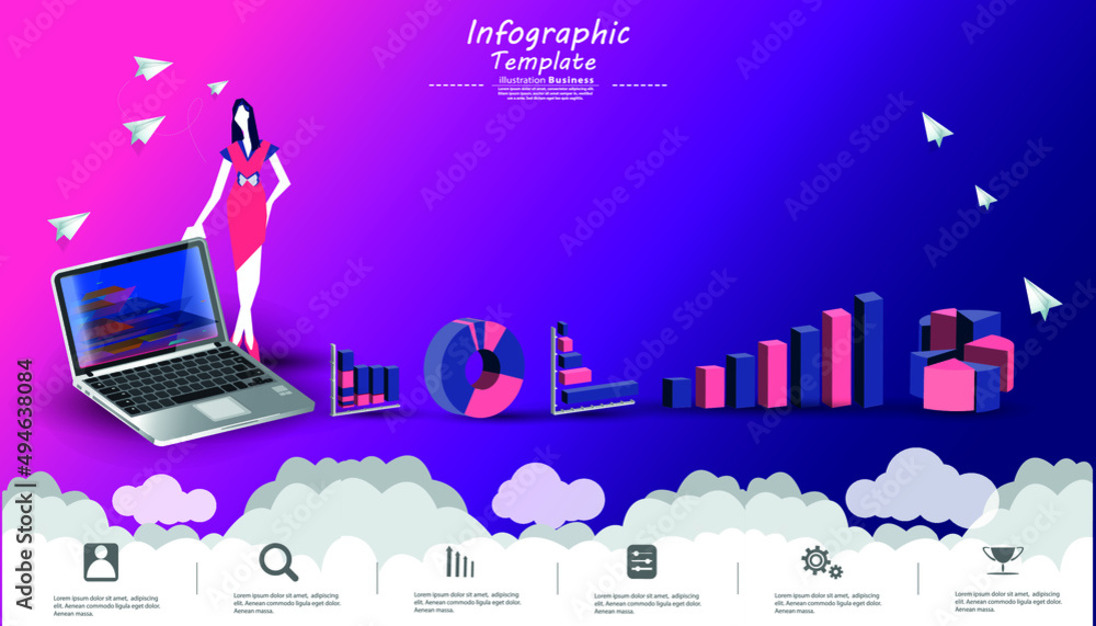 Business  man and  Lady  teamwork  Brainstorming,Contact communicate  with Cellphone,Tablet, Laptop,Computer, icon, paper  rocket fold - creativity modern Idea and concept Infographics template.
