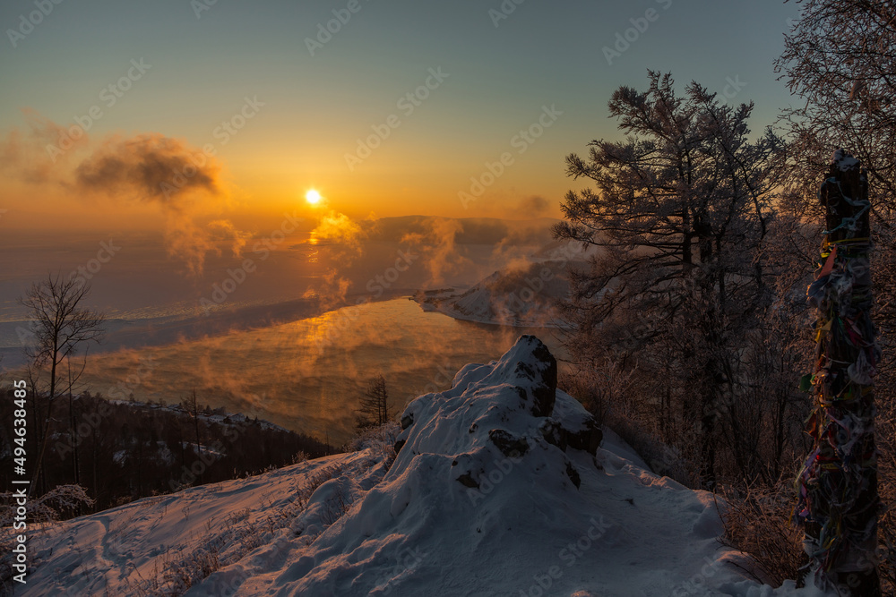 Lake Baikal - Chersky Stone at winter sunset