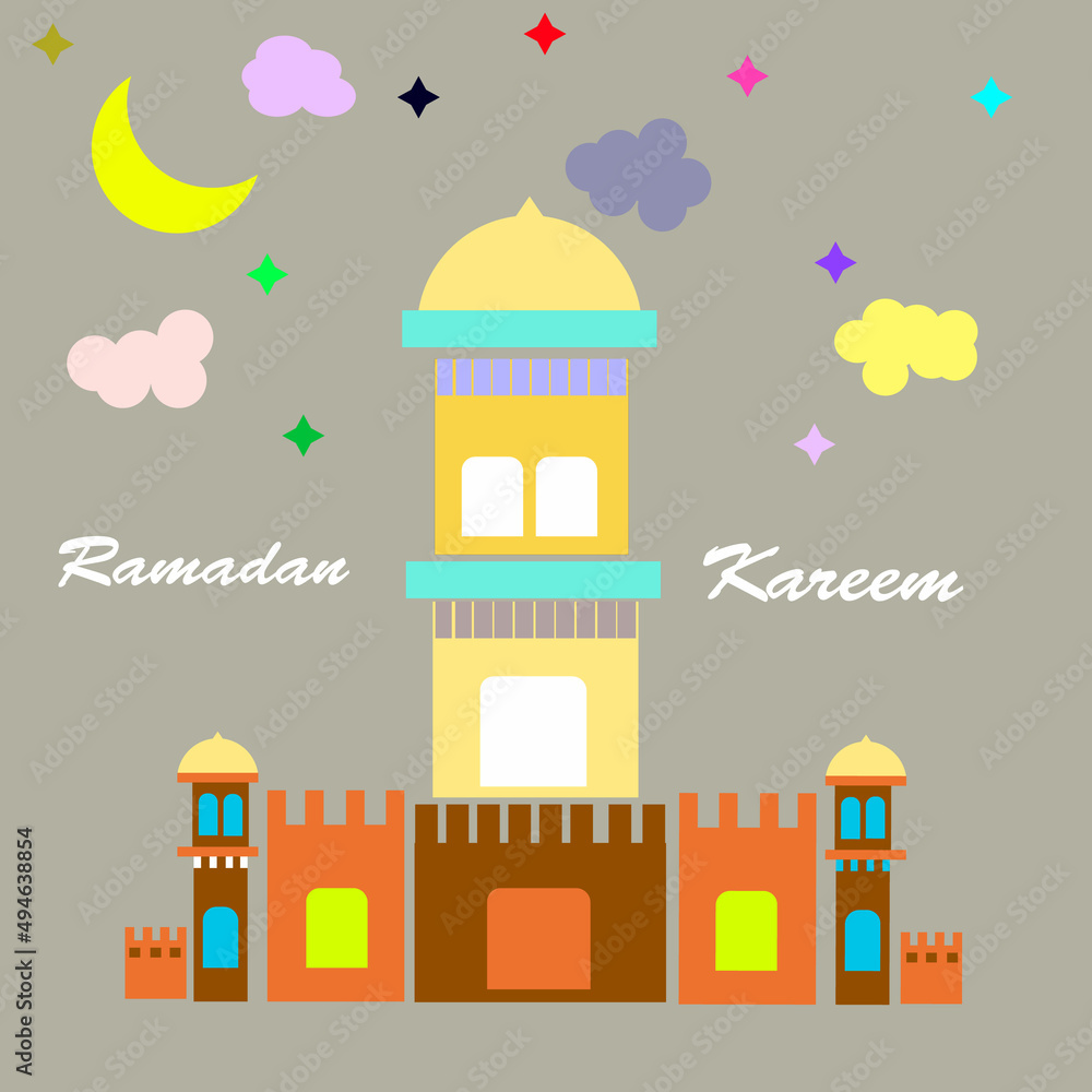 colorful mosque illustrations with Islamic nuances, suitable for Eid al-Fitr, Islamic days, and others.