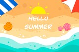 Hello summer texture with beach sea vector background, concept framework, drink, artwork, splash, wallpaper, card, summer, sea ​​view, sky